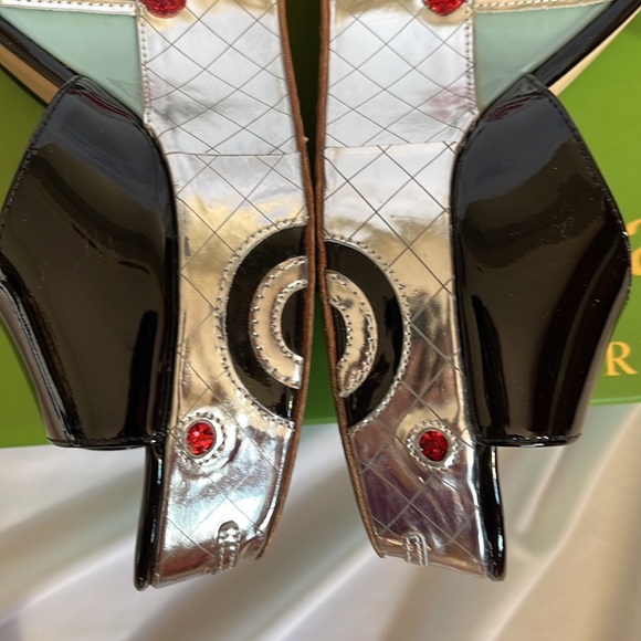 Kate Spade Black Patent Leather Dora Wedges Taco Truck Viva El Taco Size 10 - Picture 8 of 17